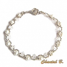 bracelet swarovski perles tiss&eacute;es swarovski cristal perles nacr&eacute;es et argent romantique mariage