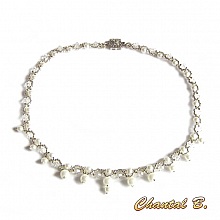 collier tiss&eacute; perles nacr&eacute;es blanches perles swarovski cristal et argent mariage soir&eacute;e