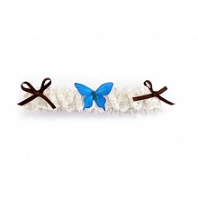 jarreti&egrave;re mariage dentelle blanche et papillon de soie turquoise