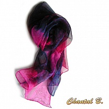 long foulard &eacute;charpe mousseline de soie d&eacute;grad&eacute; rose violet peint main 180CM