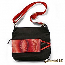 sac &agrave; main coton noir et soie rouge peinte Sibille bandouli&egrave;re r&eacute;glable