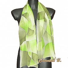 &eacute;charpe foulard soir&eacute;e soie peint main d&eacute;grad&eacute; de verts Gaia