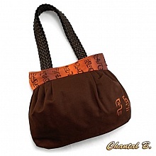sac &agrave; main toile coton chocolat et soie peinte orang&eacute;e Suki anses tress&eacute;es