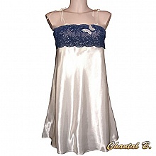 nuisette satin ivoire dentelle et papillon bleu 