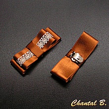 clips chaussures noeud satin cuivr&eacute; et dentelle ivoire