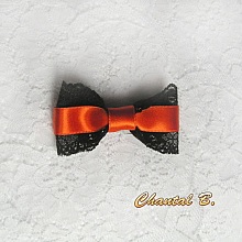 Barrettes cheveux c&eacute;r&eacute;monie dentelle noire et satin orange