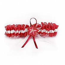 jarreti&egrave;re dentelle rouge et fleur cerise