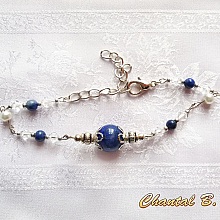 bracelet perles lapis lazuli swarovski cristal et perles nacr&eacute;es argent