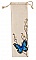 Éventail en satin peint à la main avec papillons bleus.