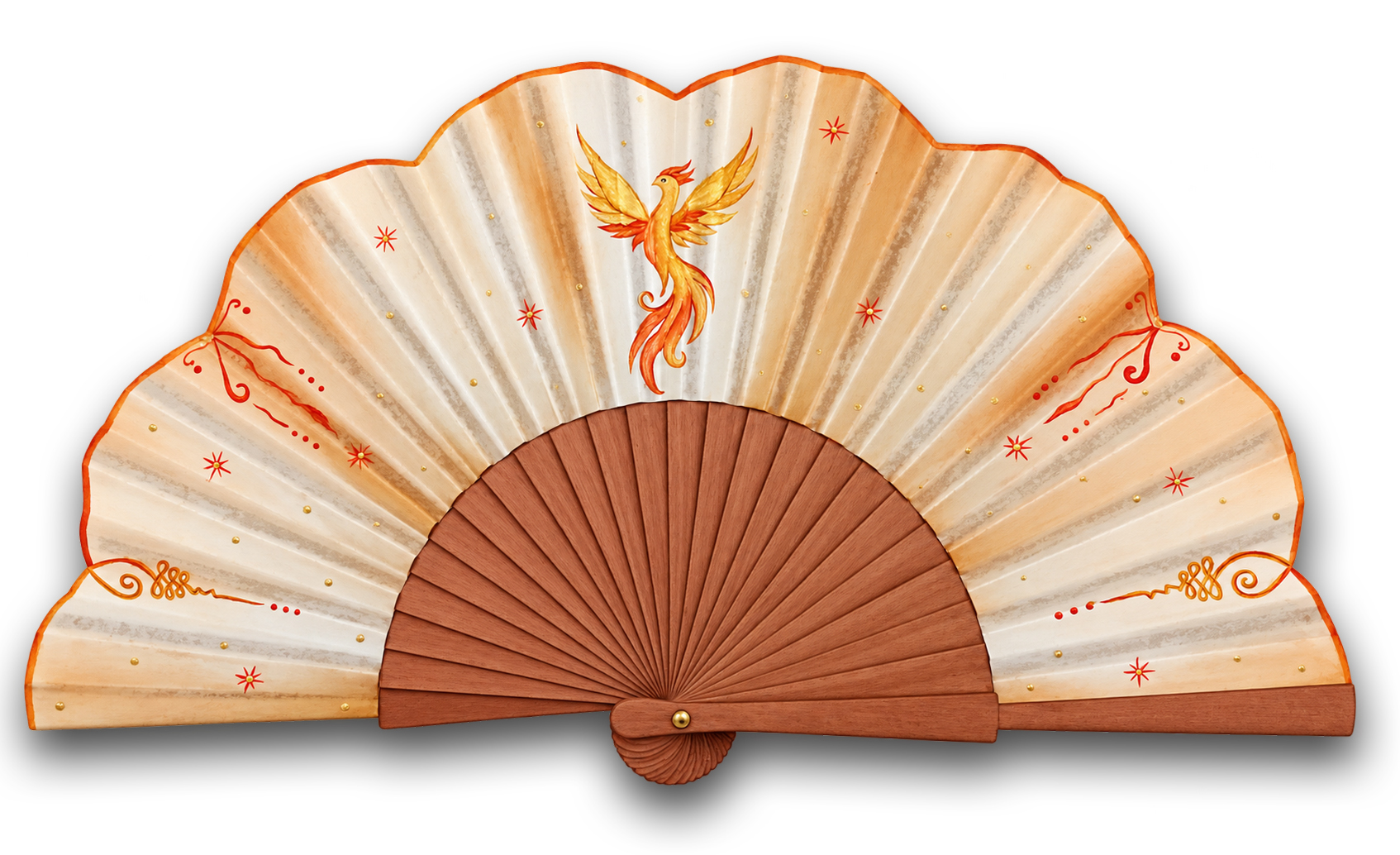 Éventail en satin peint à la main motif fenix