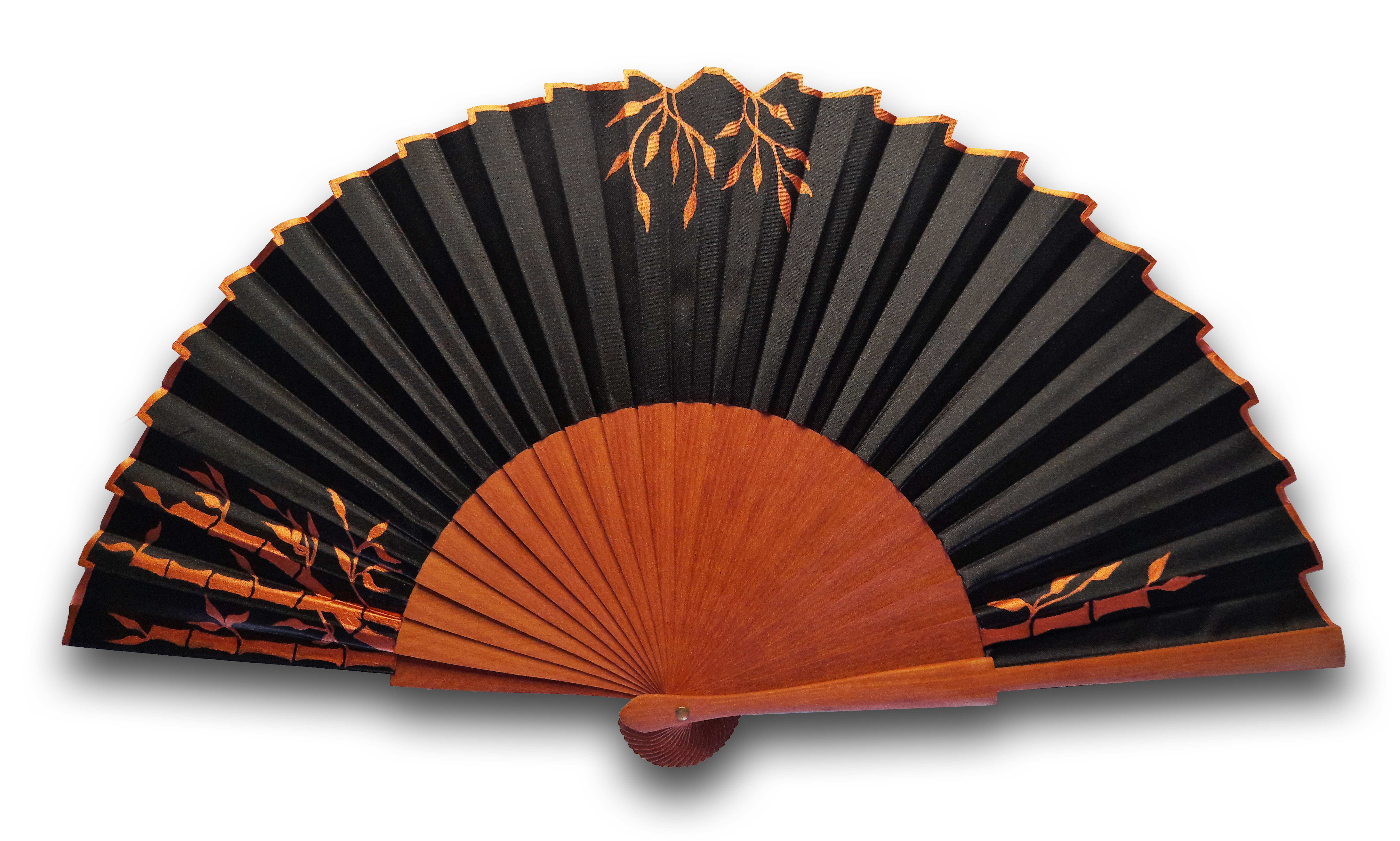 Éventail en soie noire peint à la main motif Japon.