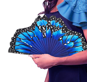 Eventail en soie peinte &agrave; la main. "Monarque blu"