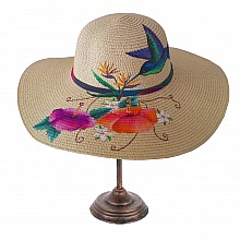 Jolie capeline enti&egrave;rement peinte &agrave; la main, en paille enduite pour une meilleure protection "Colibri"