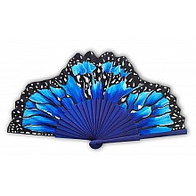 Eventail en soie peinte &agrave; la main. "Monarque blu"