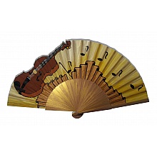 Eventail en soie dessin&eacute; et peint &agrave; la main "Violon d'or"