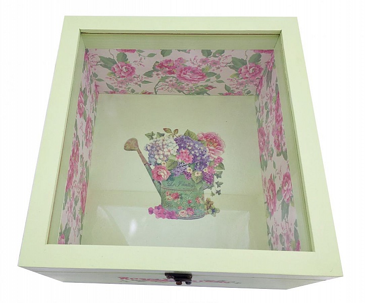 Boite en bois et son couvercle en verre. Model : rose garden