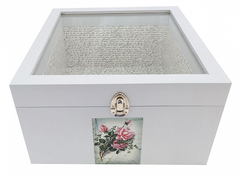 Boite en bois et son couvercle en verre. Model : lettre a l'eau de rose