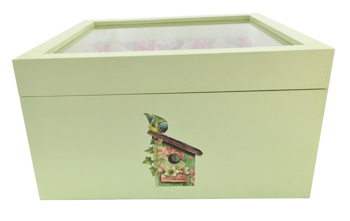 Boite en bois et son couvercle en verre. Model : rose garden