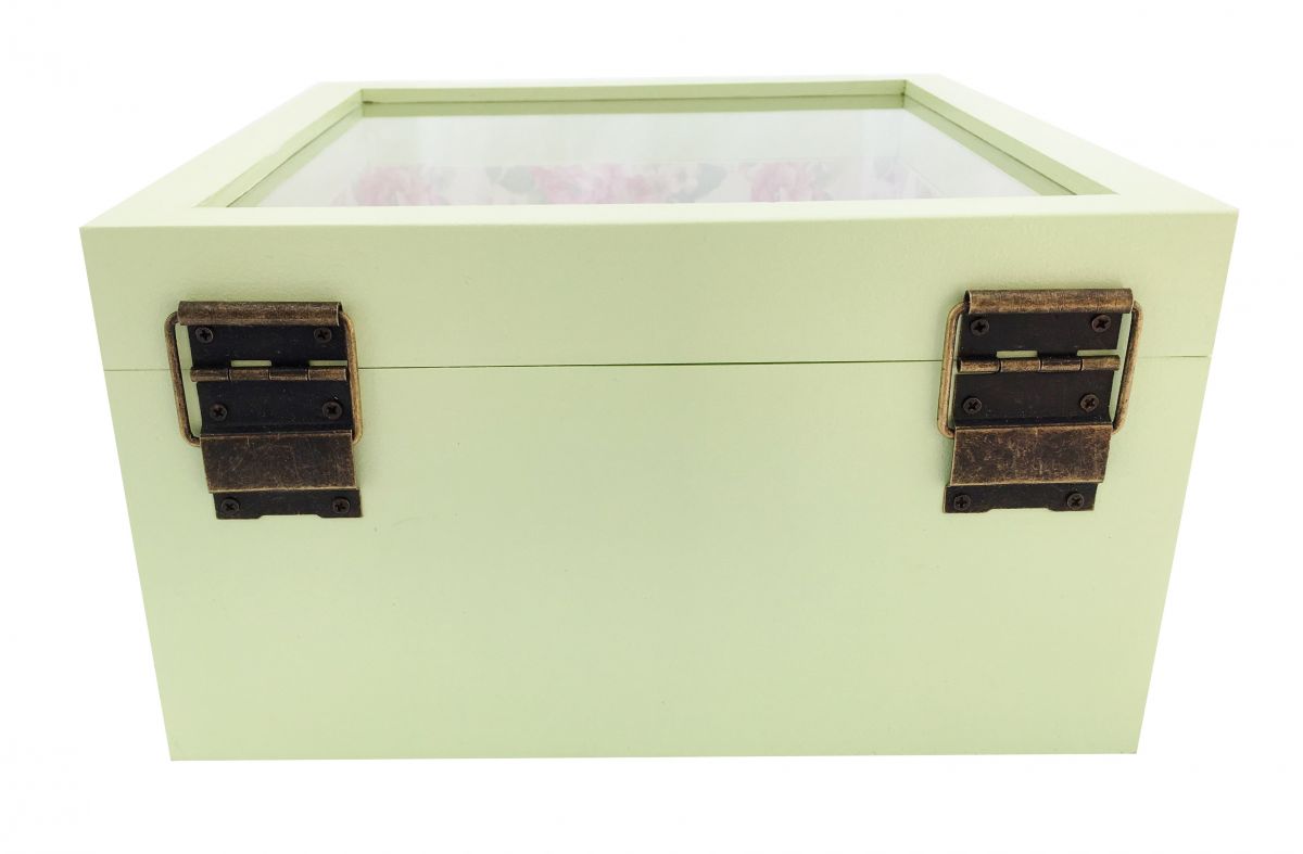 Boite en bois et son couvercle en verre. Model : rose garden