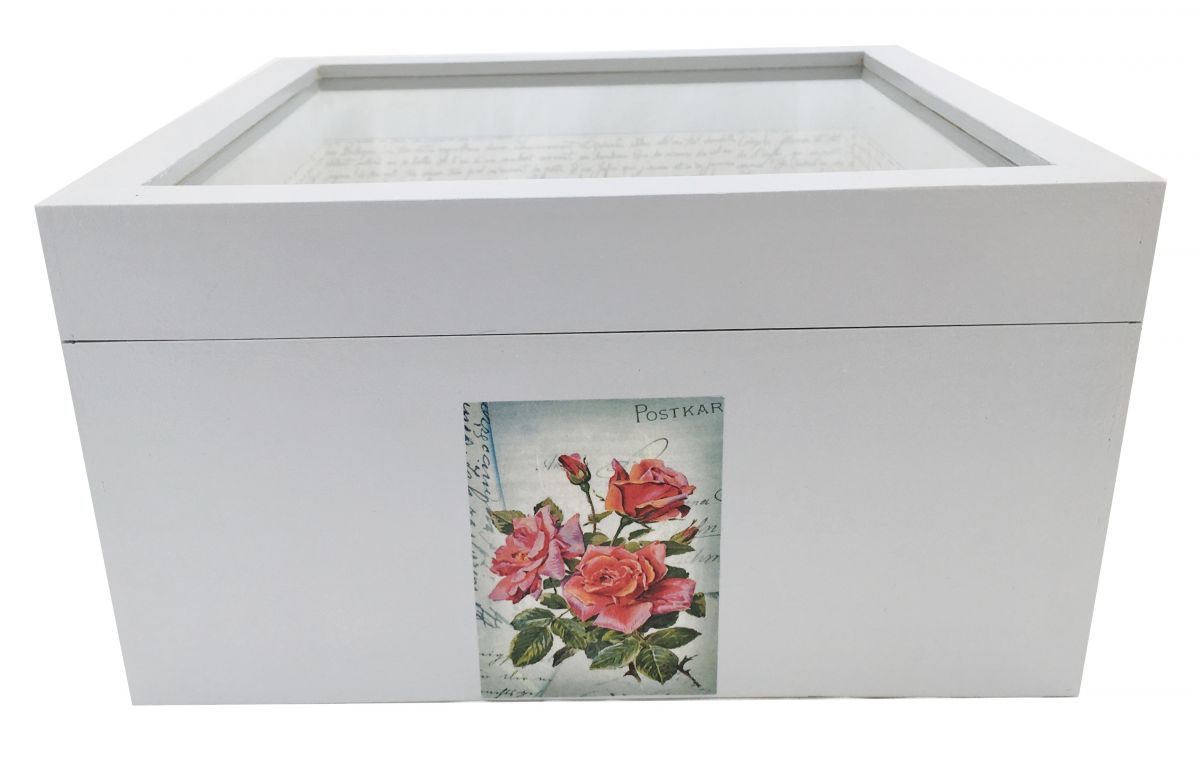 Boite en bois et son couvercle en verre. Model : lettre a l'eau de rose