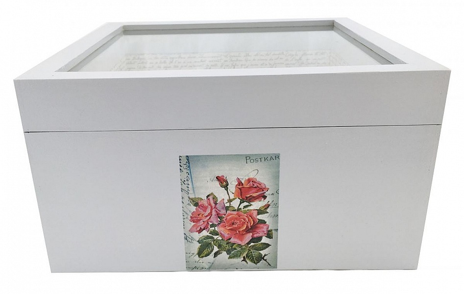 Boite en bois et son couvercle en verre. Model : lettre a l'eau de rose