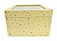 Boîte en bois jaune à motifs fleurs roses avec couvercle.
