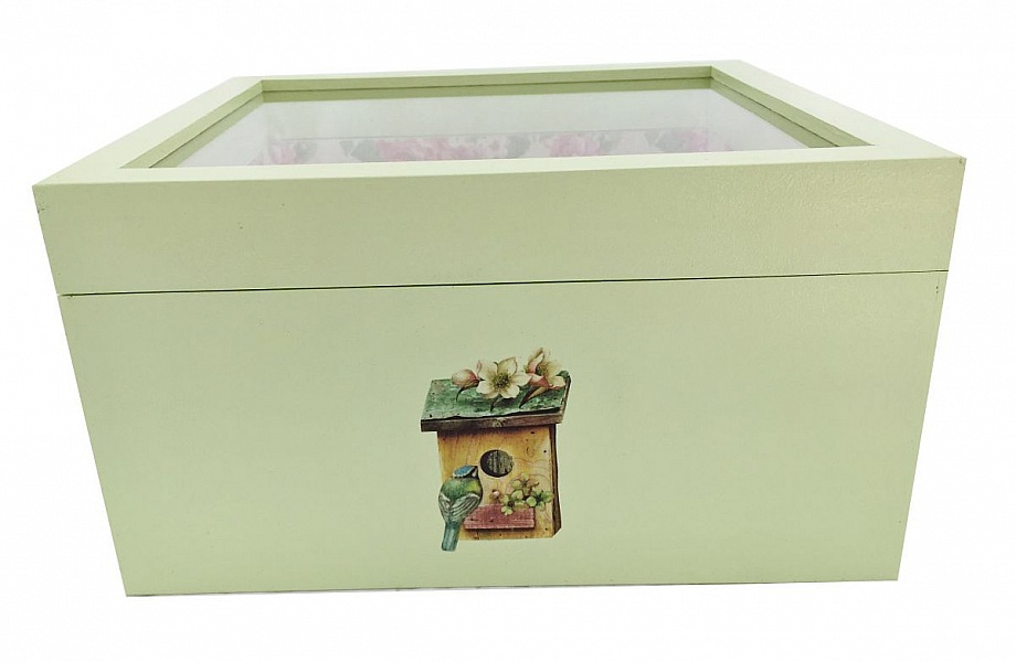 Boite en bois et son couvercle en verre. Model : rose garden