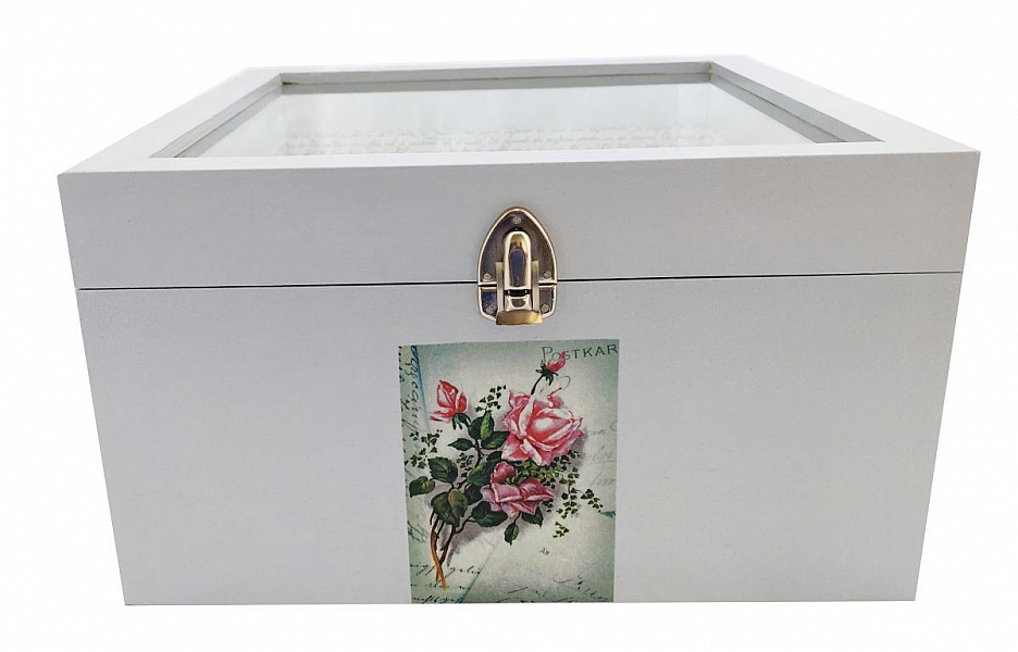 Boite en bois et son couvercle en verre. Model : lettre a l'eau de rose
