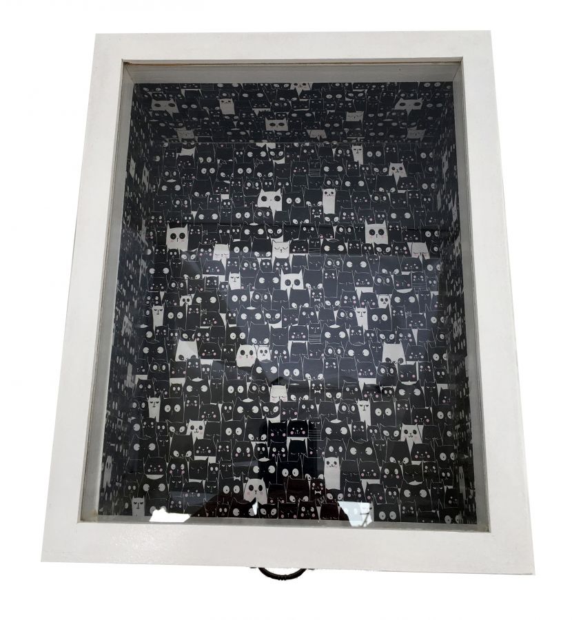 Boite en bois incliner et son couvercle en verre. Model : love cat