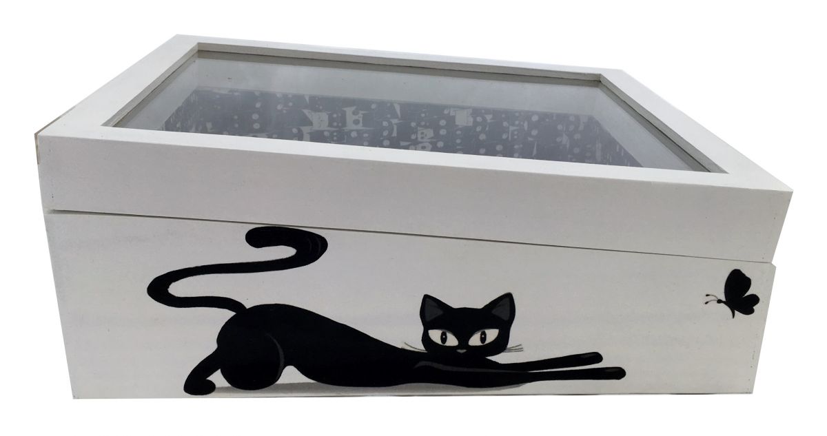Boite en bois incliner et son couvercle en verre. Model : love cat