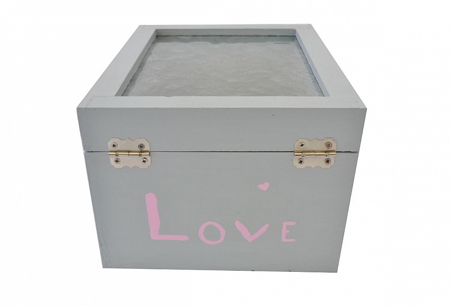 Boite en bois love couvercle en verre