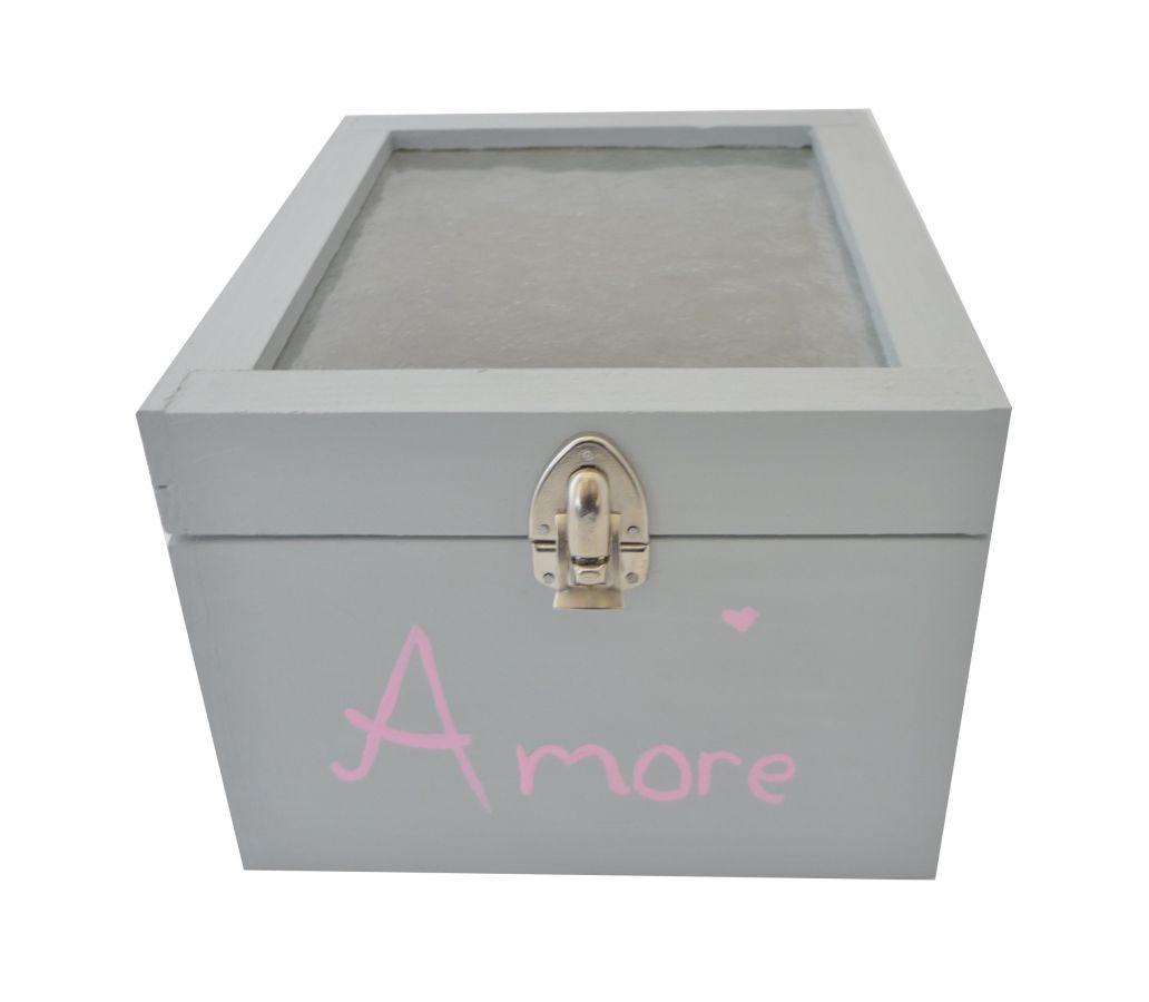 Boite en bois love couvercle en verre