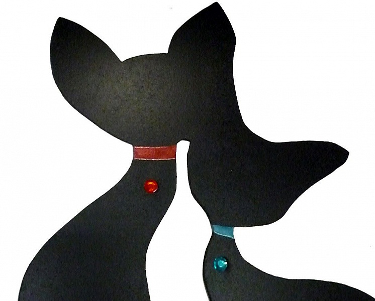 Pancarte mural ou de porte grand couple de chat enlac&eacute; a strasse 43x41 cm