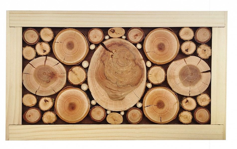 Dessous-de-plat en rondin de bois merisier / prunier, r&eacute;versible en coupelle d&eacute;cor petite feuille grise