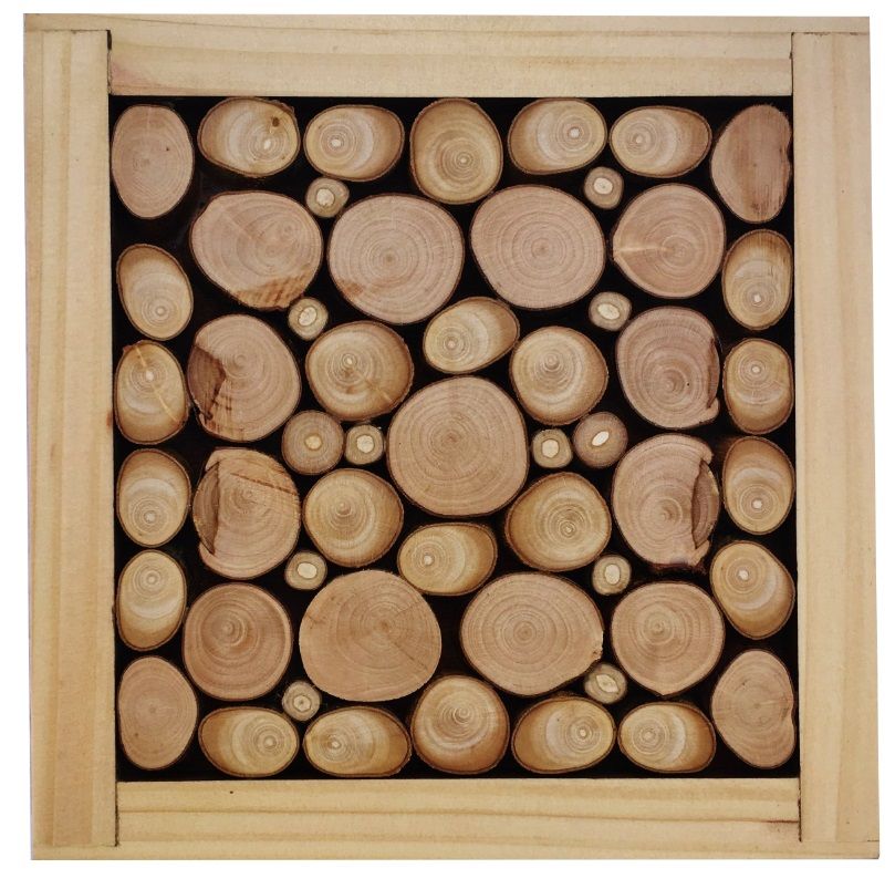 Dessous-de-plat en rondin de bois noisetier / lilas , r&eacute;versible en coupelle d&eacute;cor craquel&eacute; or