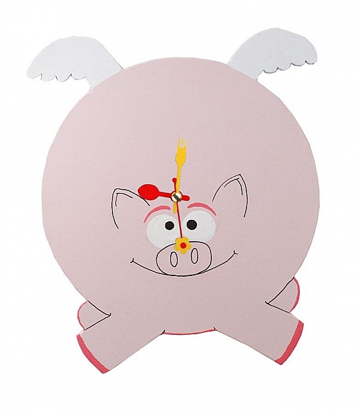 Horloge bois "cochon volant"  humour