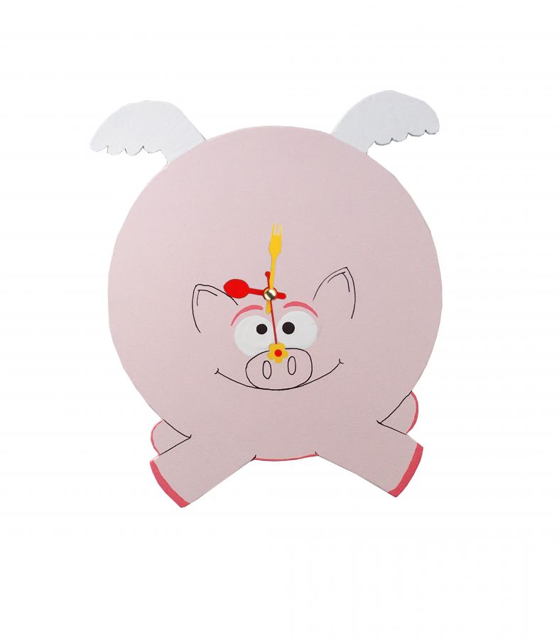 Horloge bois "cochon volant"  humour