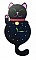 Horloge murale en bois forme chat noir Maneki-neko.