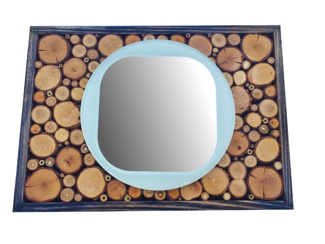 Miroir rectangulaire en rondin de bois couleur &eacute;b&egrave;ne 31 x 22