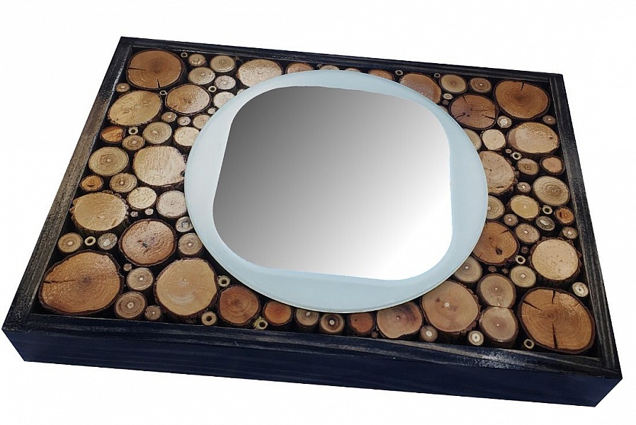 Miroir rectangulaire en rondin de bois couleur &eacute;b&egrave;ne 31 x 22