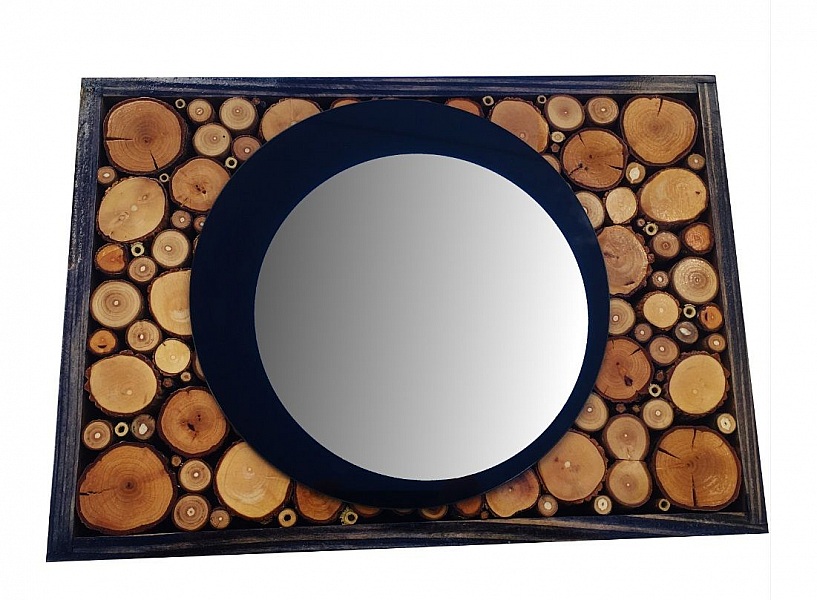 Miroir rectangulaire en rondin de bois couleur &eacute;b&egrave;ne 31 x 22
