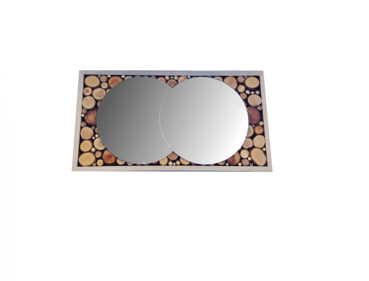 Miroir rectangulaire en rondin de bois 39 x 20 cm gris