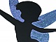 Pancarte mural ou de porte en bois model : f&eacute;e dansante 60x38 Cm Paillette holographique violet vert