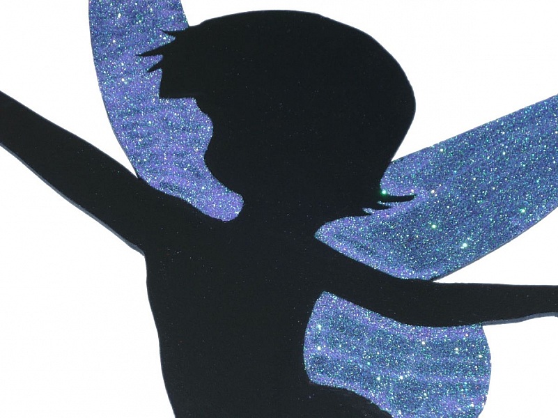 Pancarte mural ou de porte en bois model : f&eacute;e dansante 60x38 Cm Paillette holographique violet vert
