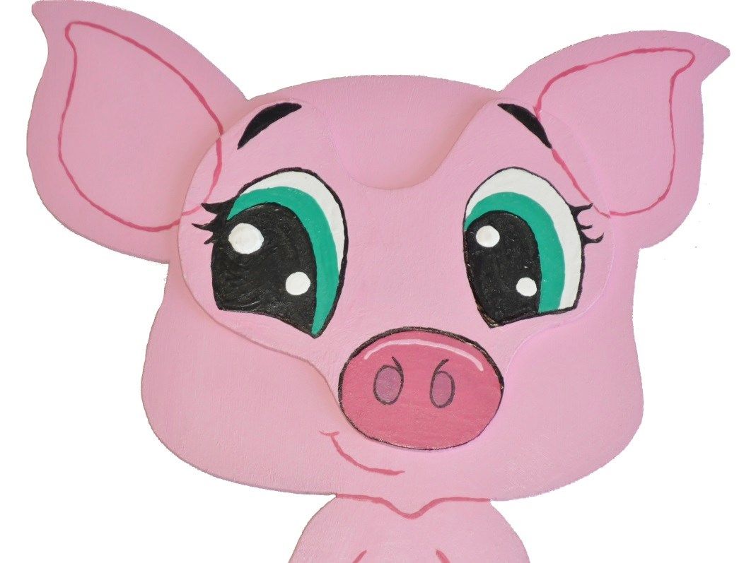 Pancarte mural ou de porte en bois model :cochon chibi porcelet manga 21x20 cm rose