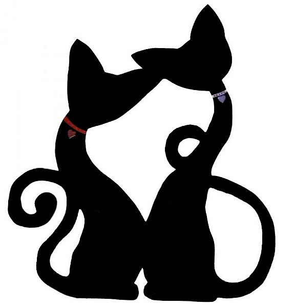 Pancarte mural ou de porte en bois model :couple chat grand enlac&eacute; c&oelig;ur 46x40 cm noir