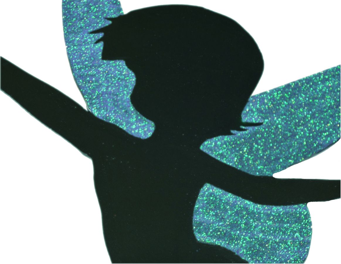 Pancarte mural ou de porte en bois model : f&eacute;e dansante 60x38 Cm Paillette holographique violet vert
