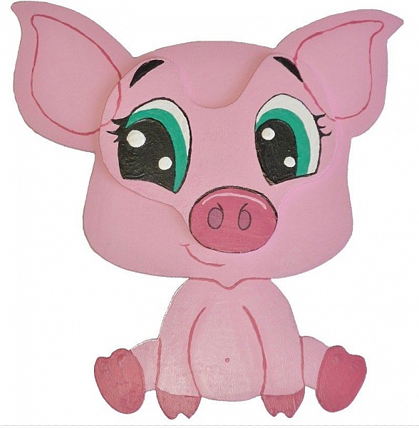 Pancarte mural ou de porte en bois model :cochon chibi porcelet manga 21x20 cm rose