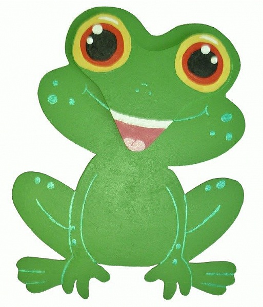 Pancarte murale en bois forme grenouille style manga chibi.