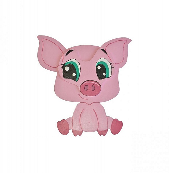 Pancarte mural ou de porte en bois model :cochon chibi porcelet manga 21x20 cm rose
